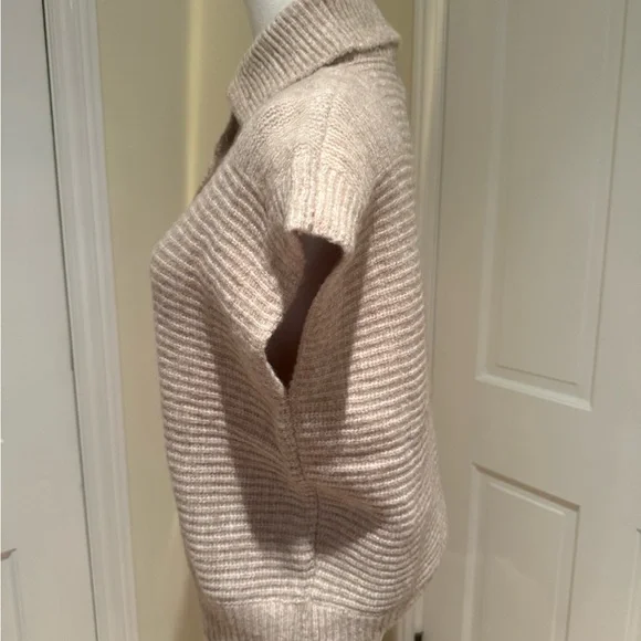 FRNCH Beige Ribbed Cowl Sweater Vest with Buttons - Picture 4 of 5